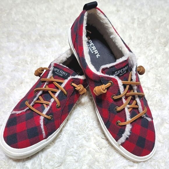 Sperry Pier Wave Plaid Red & Black Slip On Casual Sneaker - Picture 2 of 10